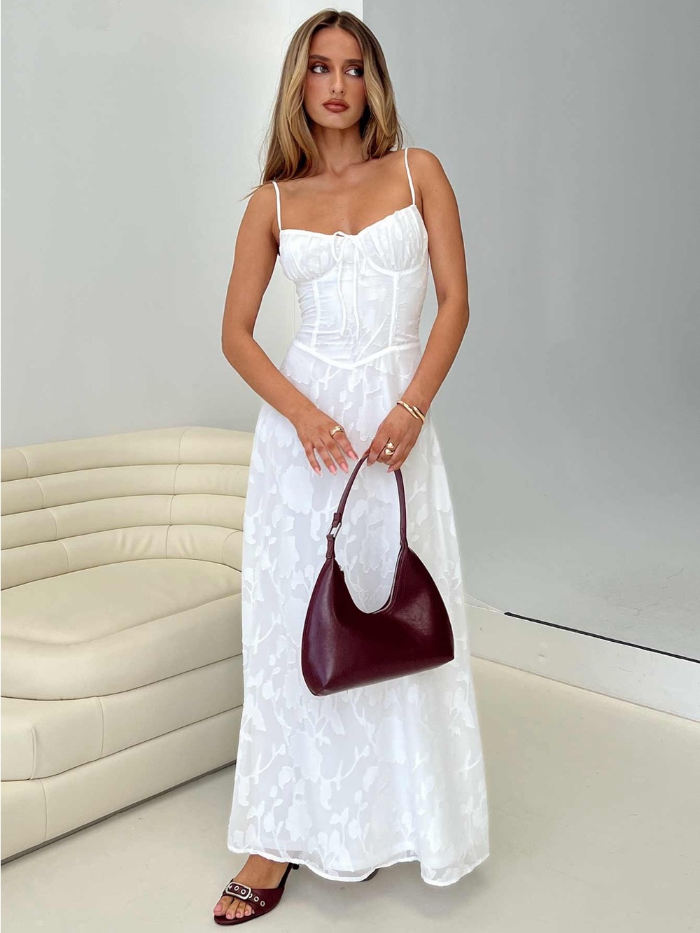 Princess Polly Members Only Maxi Dress White Burnout